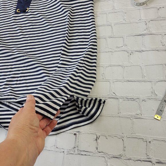 Michael Kors Woman’s Navy Blue white stripes lace up neckline tunic tee shirt 1X - Picture 9 of 11